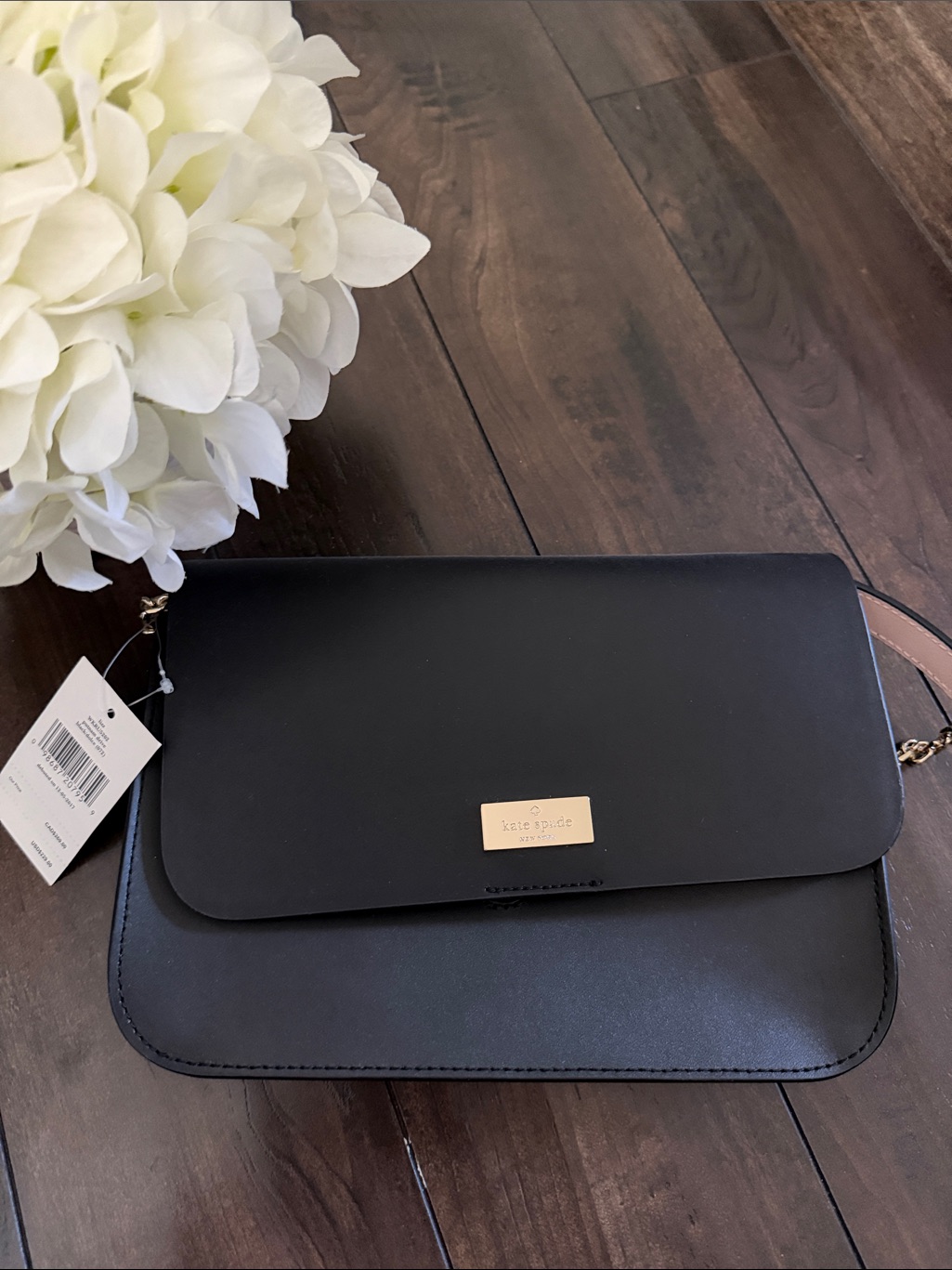 Kate Spade Black Leather Crossbody With Gold Plaque